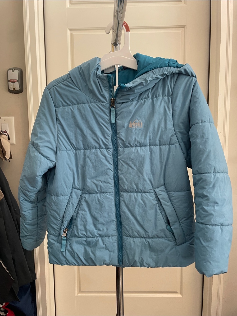 REI Kids' Blue Hooded Puffer Jacket